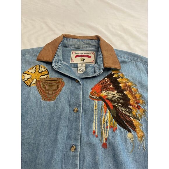 Red Ridge Mountain Outfitters VTG Native American Embroidered Denim Shirt Medium - Picture 1 of 8
